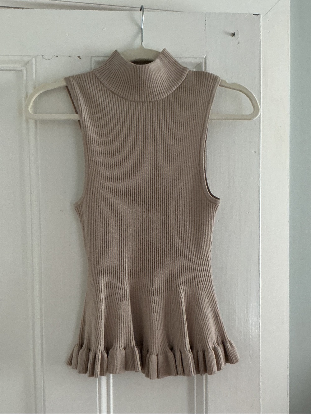 Vici Sleeveless Ribbed Turtleneck Peplum top -Taupe